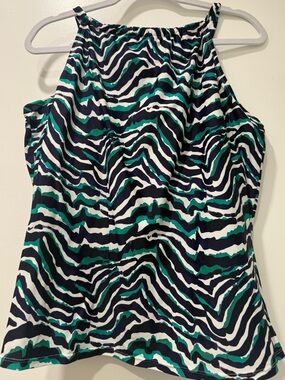Island‎ Escape Tankini Swim Top Size 14 Blue Teal Stripe Animal Print Underwire